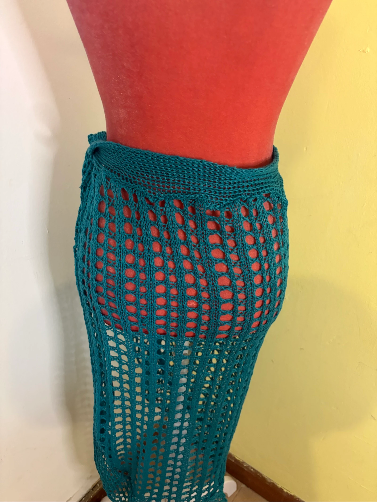 Long Crochet Skirts Openwork Teal Green - Pareo / Beach Cover Up – photo 4